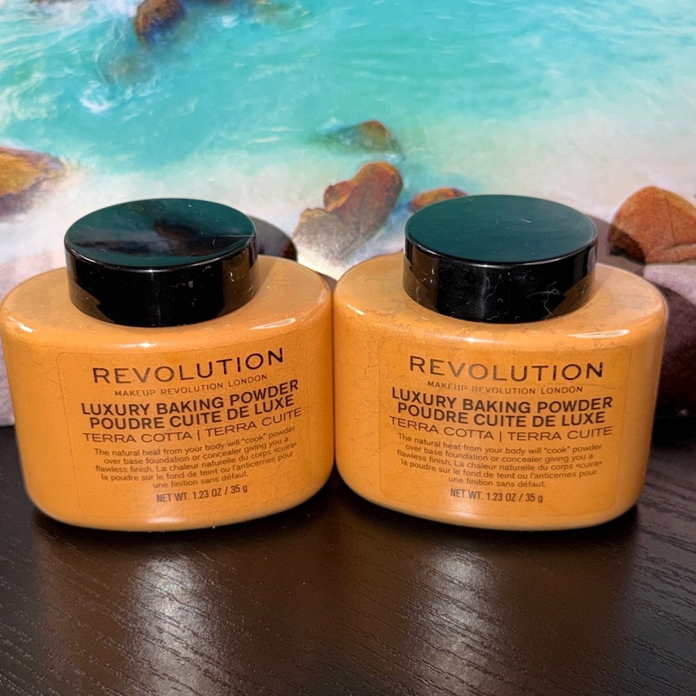 Set of 2 Makeup Revolution London Luxury Baking Powder Terra Cotta 1.23oz 35g